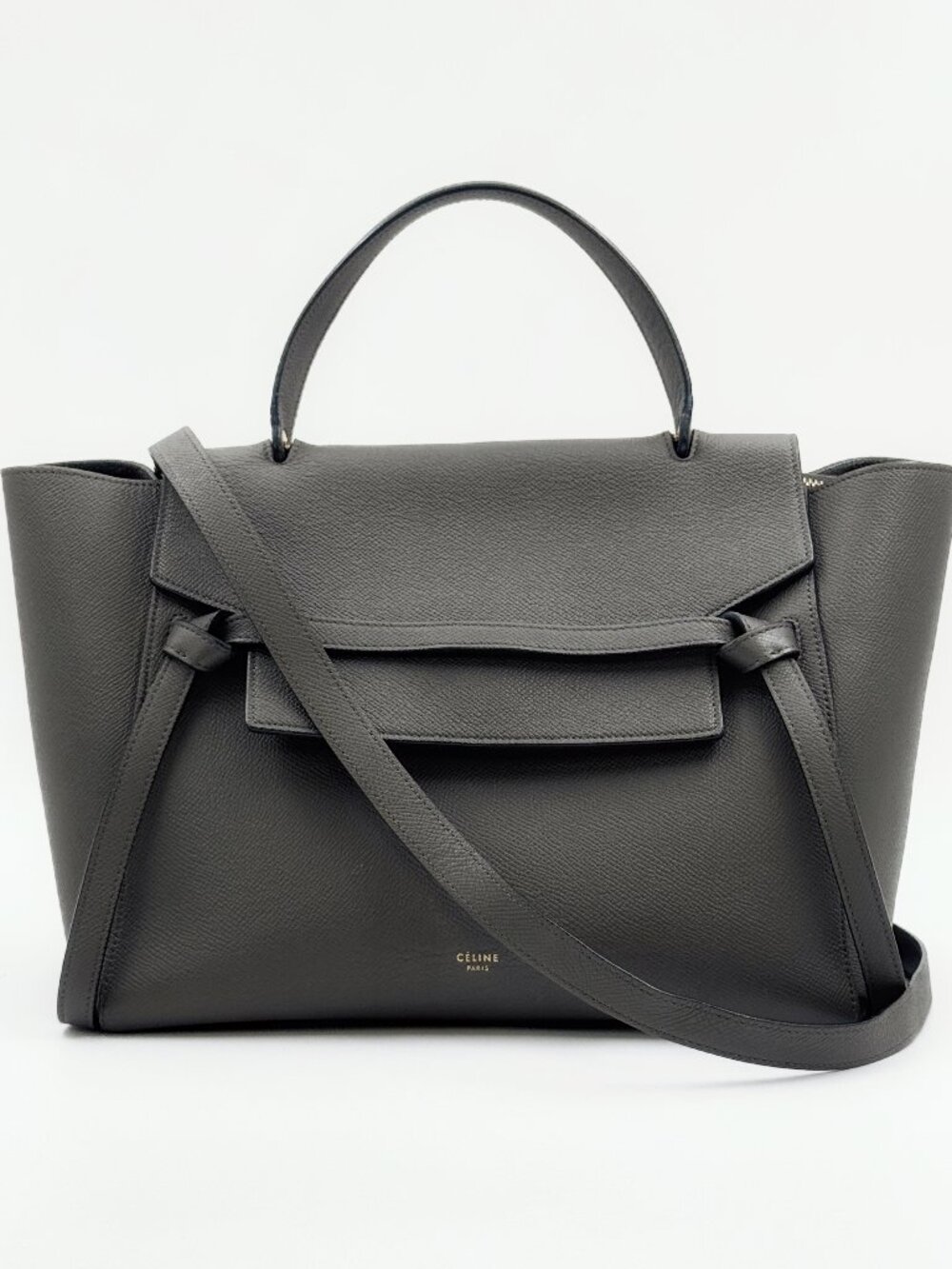 Celine Mini Belt Bag Grey Grained Calfskin Leather Top Handle Crossbody